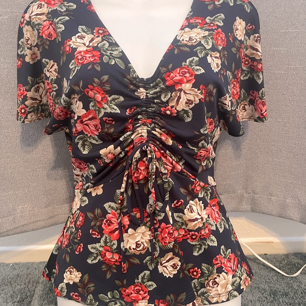 Floral navy blue peplum